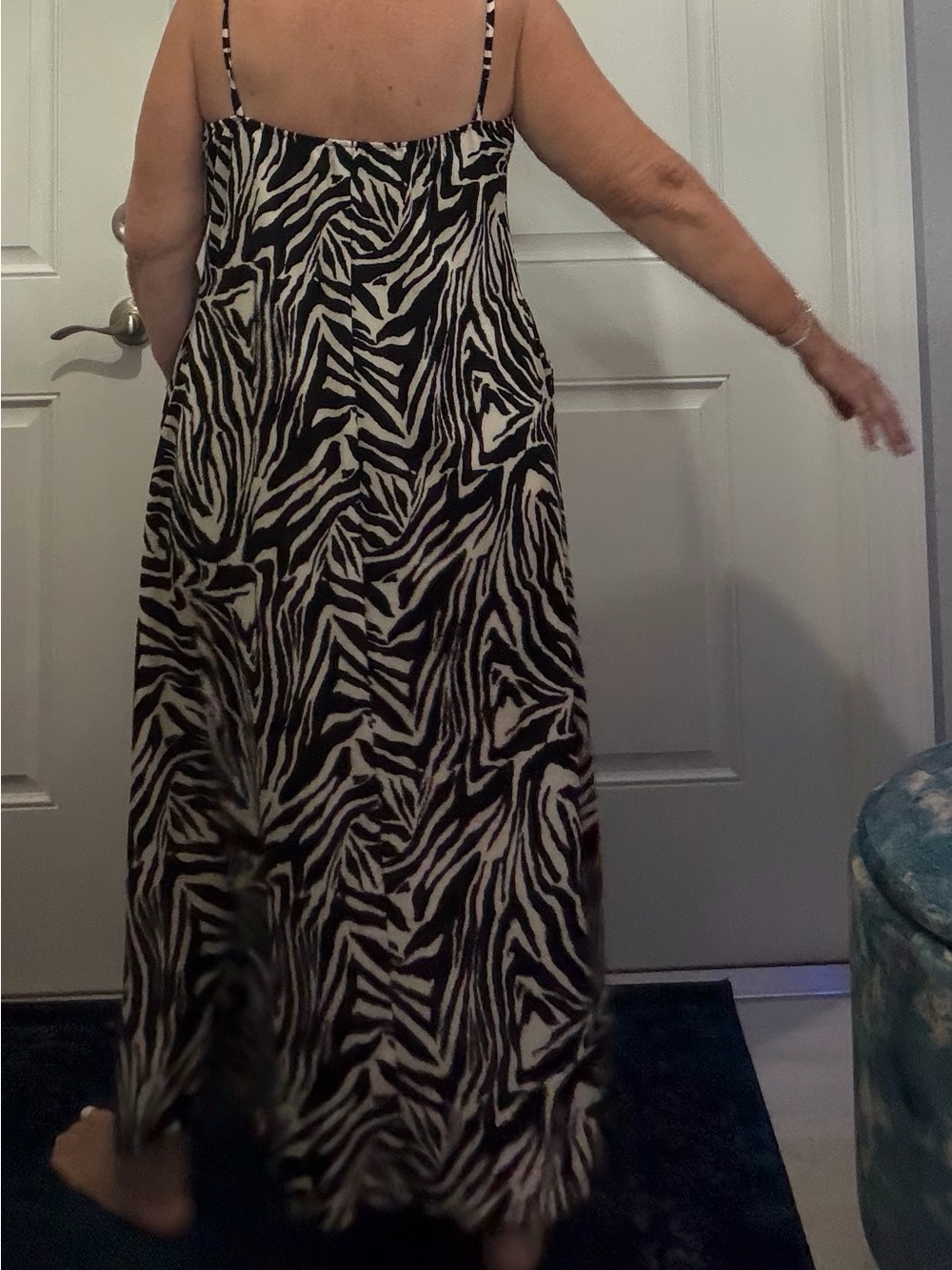 Zebra-Print Black & White Maxi Slip Dress NWT